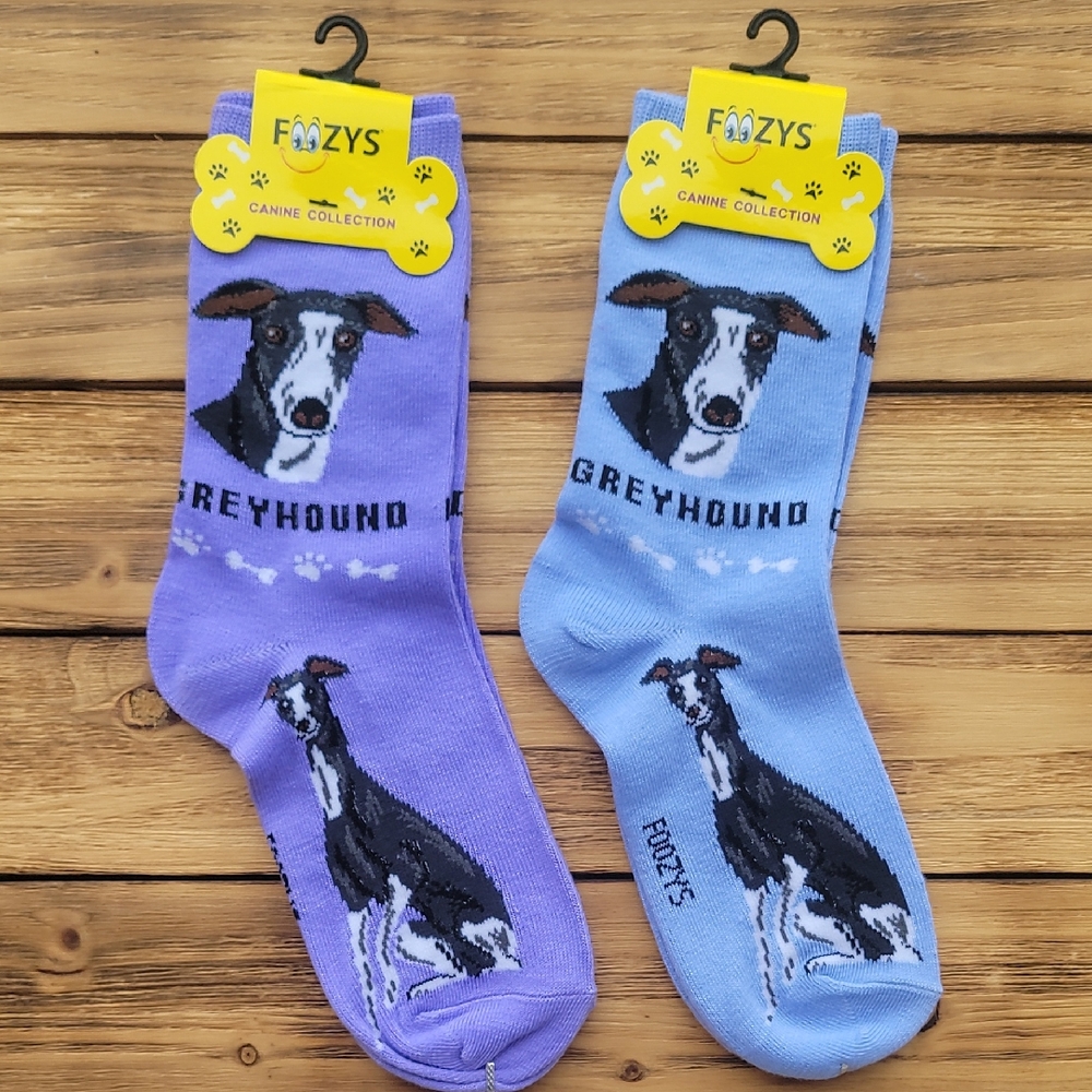 NWT Foozys Greyhound Socks - Lav ender and Blue 2 Pair Set - Unisex